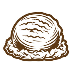 Hand drawn sketch of a single scoop of delicious ice cream in a vintage style