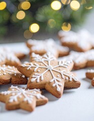 Snowflake Iced Cookies Close-Up