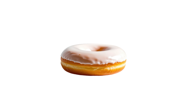 Glazed donut, centered, pristine, on black background