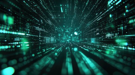 Digital data stream tunnel with green light points