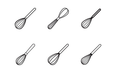 Seamless Pattern of Black Outline Whisks on White Background for Cooking and Baking Related Designs Kitchen Utensil Icons