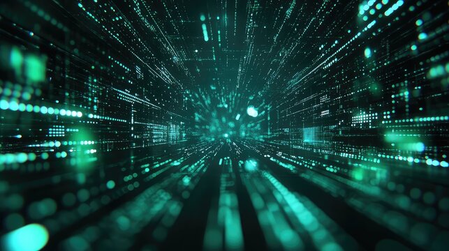Digital data stream tunnel with green light points
