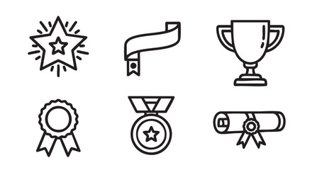 Illustration with various award medal icon designs in black and white