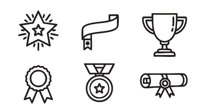 Illustration with various award medal icon designs in black and white