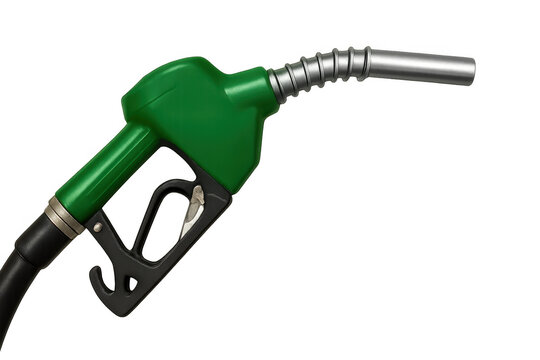 Fototapeta Green fuel pump nozzle providing gasoline, petrol or diesel for automobiles and transportation, transparent background