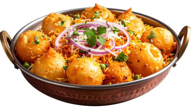 Delectable Indian Dumpling Biryani Served in a Traditional Copper Bowl with Onion Garnish