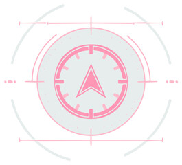 Stylized Navigation Compass with North Indicator Pink Design Aesthetic, Digital Modern UI Interface, Technology Search Pattern