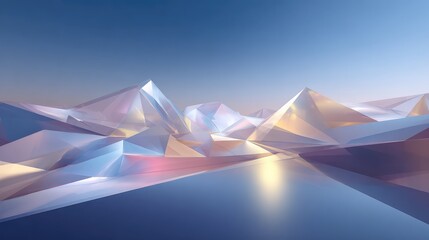Abstract crystal landscape reflecting light at dawn