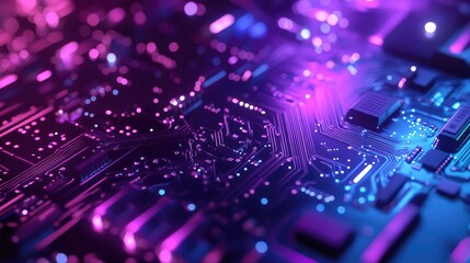 Circuit board illuminating data transfer and technology concept