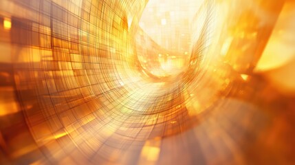 Abstract golden grid tunnel representing digital technology