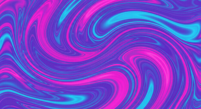 An abstract image featuring holographic swirl patterns in vibrant purple, pink, and blue tones, creating a fluid, futuristic visual effect. Smooth gradients and dynamic wave-like textures give the art