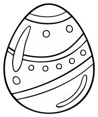 Simple black and white line art illustration of a festive Easter egg with decorative patterns and circles