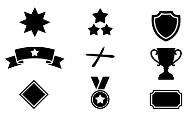 Collection of vector shapes representing shield star banner ribbon medal trophy and diamond for graphic design projects in business