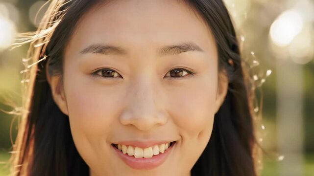 Close up portrait of a smiling Asian woman with a happy, healthy lifestyle.