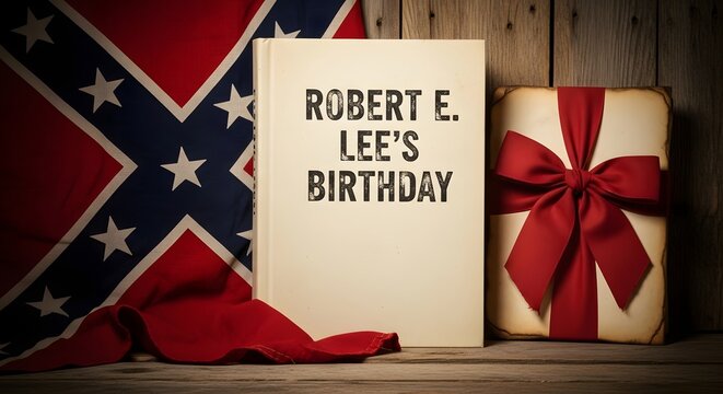 Robert e lee s birthday celebration with confederate flag and gift