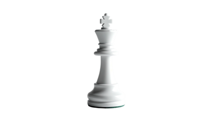 Elegant white chess king piece stands isolated on black