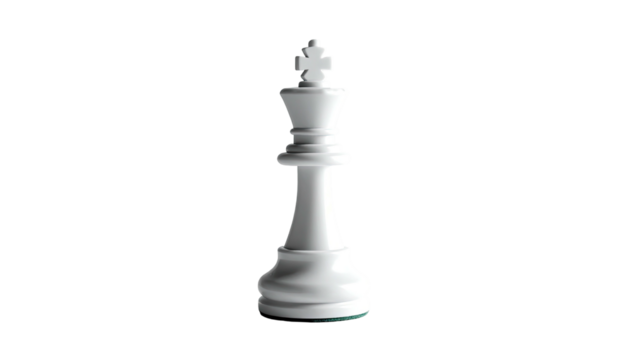 Elegant white chess king piece stands isolated on black