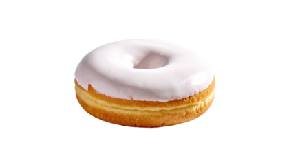 Glazed donut, smooth pink icing, on dark, isolated background