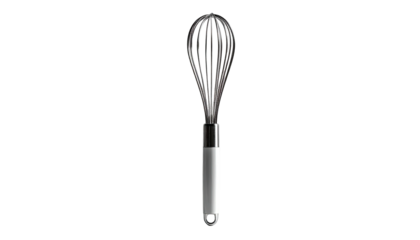Whisk Silver utensil with handle, kitchen tool on black