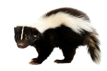 Skunk with White Stripe Facing Forward on Background animal mammal isolated on a transparent background