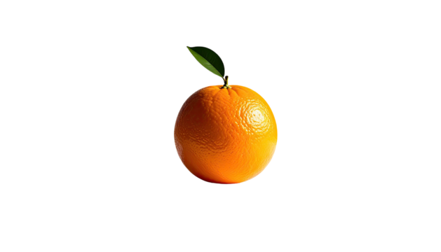 Isolated orange with a single green leaf on a black backdrop