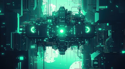 Central processing unit in a glowing green futuristic data center