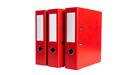 Three vibrant red ring binders, organized and ready