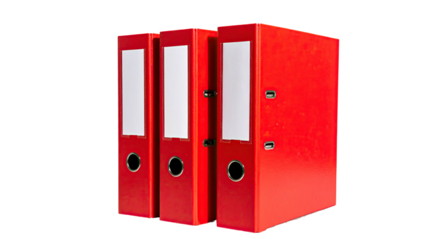 Three vibrant red ring binders, organized and ready