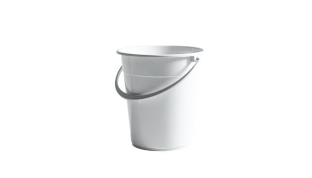 Simple white bucket, gray handle, centered in the black void