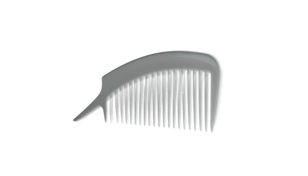 Gray comb with fine teeth lies on a black background