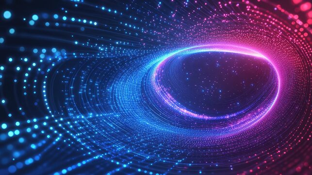 Abstract data tunnel moving digital particles vortex