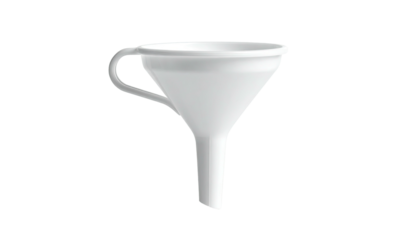 White plastic funnel with handle isolated on black background