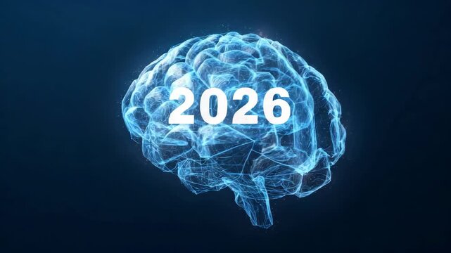 Futuristic digital brain in 2026 with neural network and artificial intelligence concept