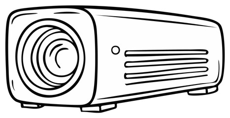 Simple video projector line art illustration for multimedia presentations and education