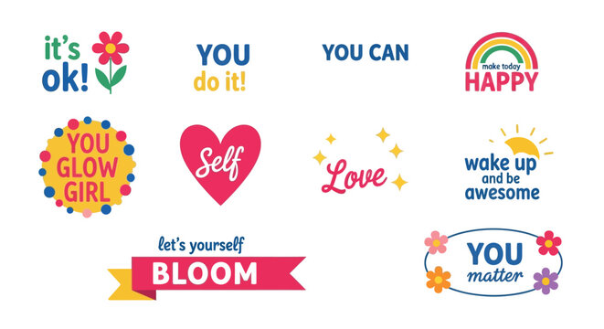 Inspirational quote sticker set for motivation and positive vibes