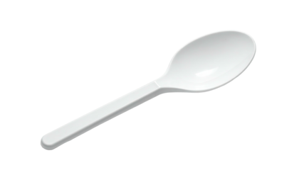 Single white plastic spoon on a dark background