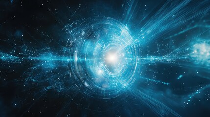 Fototapeta premium Digital data passing through abstract technology wormhole tunnel