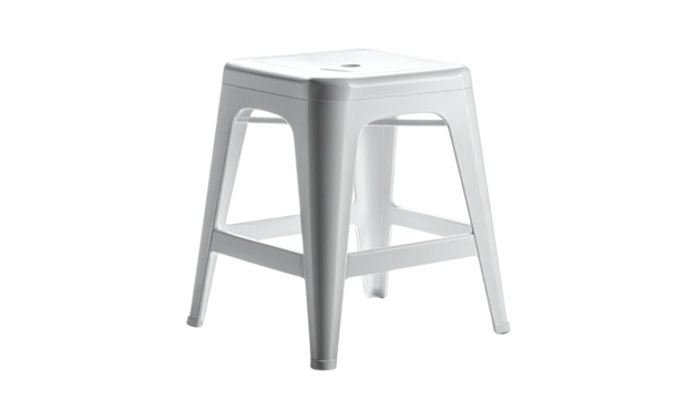 All-white simple square-seat stool on black background