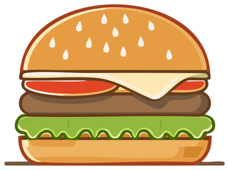 Stylized Illustration of a Delicious Hamburger with Sesame Seed Bun