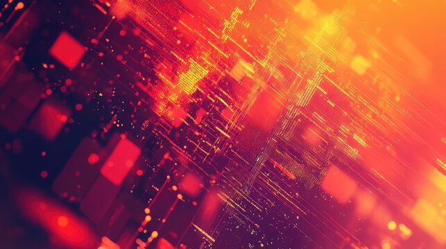 Abstract digital circuit data lines glowing red orange - Powered by Adobe