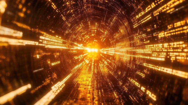 Digital data streaming through a futuristic cyber tunnel - Powered by Adobe
