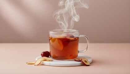 Warm and inviting Christmas drink advertising Steaming herbal tea with dates and ginger, perfect for festive holiday promotions