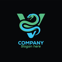 V letter Sleek snake logo design for gaming, tech, or security companies looking for a memorable brand