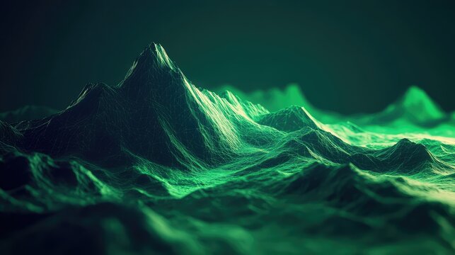 Digital wireframe mountains forming abstract futuristic landscape - Powered by Adobe