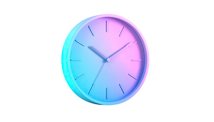 Round clock with hands, illuminated with blue and pink light