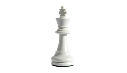 Solitary white king chess piece against a plain black backdrop