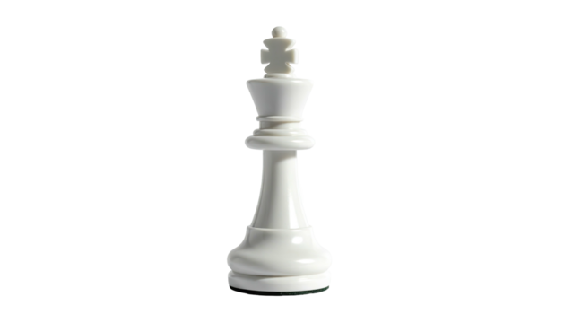 Solitary white king chess piece against a plain black backdrop