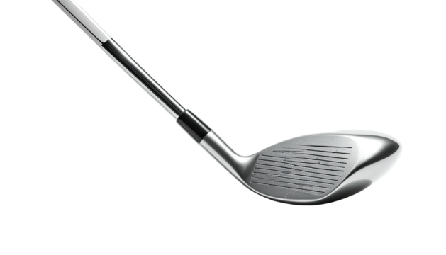 Golf club head, silver, with diagonal scoring lines