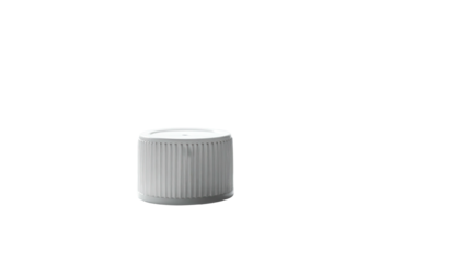 A small, white plastic cap isolated against a black background