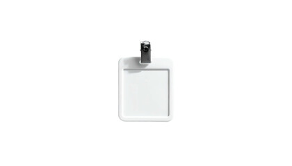 White badge or ID holder with a silver clip
